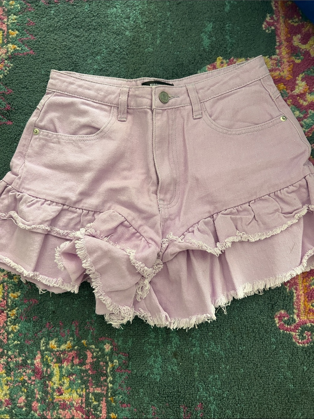 Missguided Lavender Ruffle Denim Shorts